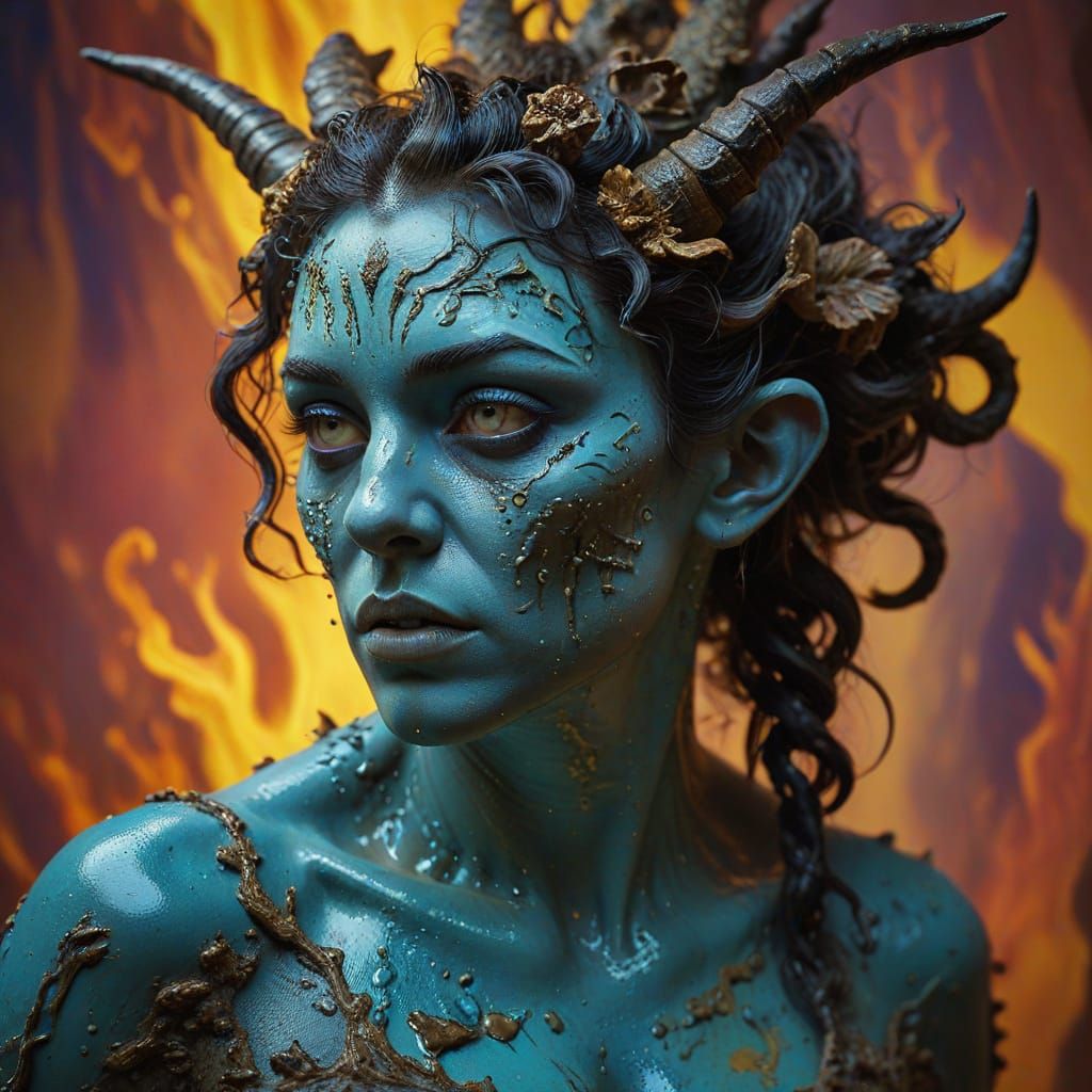 Hyperrealistic Female Satyr in Dramatic Surrealism