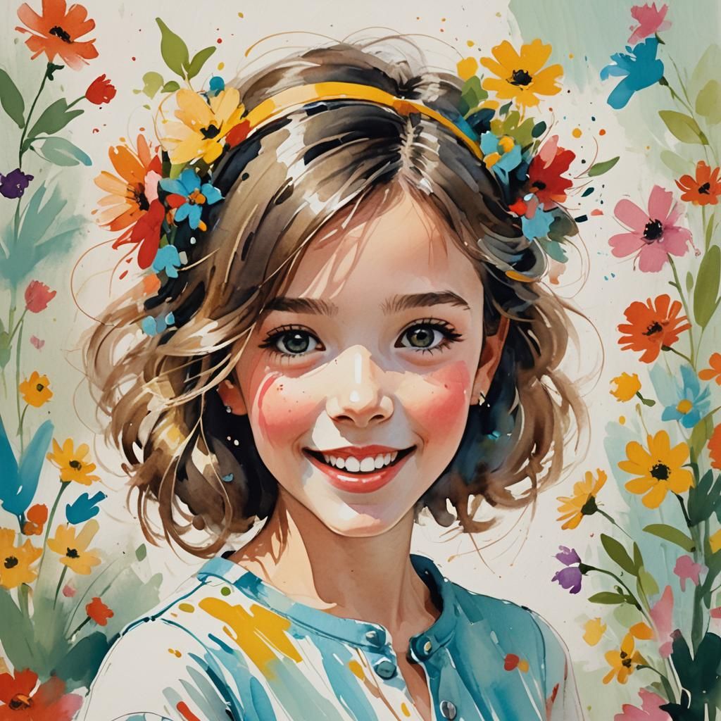 Adorable Model Illustration with Joyful Expression