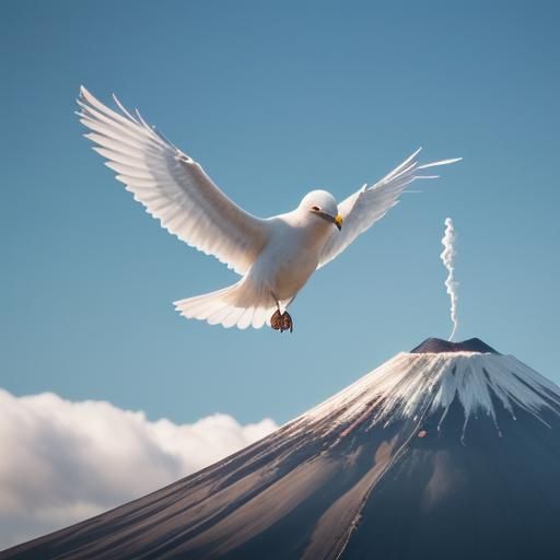 White Bird Soaring Over Volcano: Professional Photography
