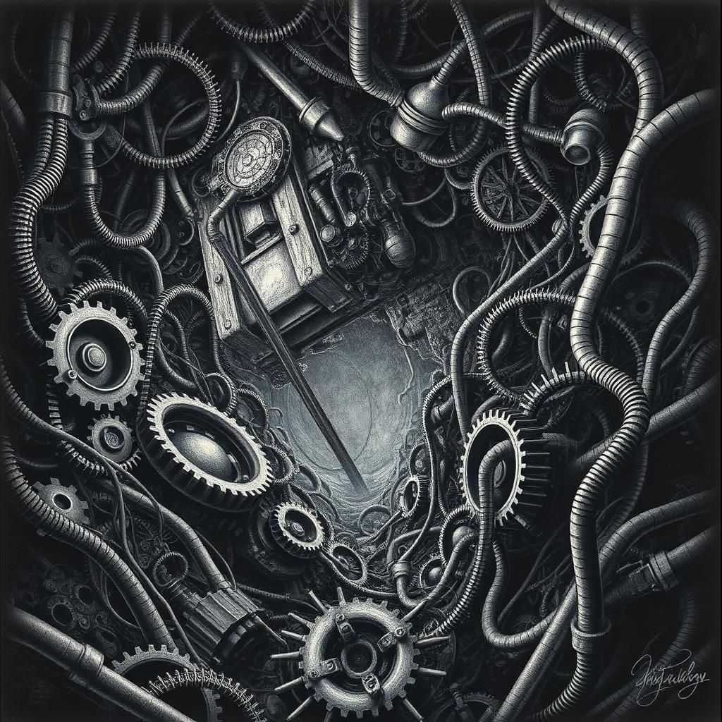 Mechanized Abyss in Abstract Dark Vector Fractal