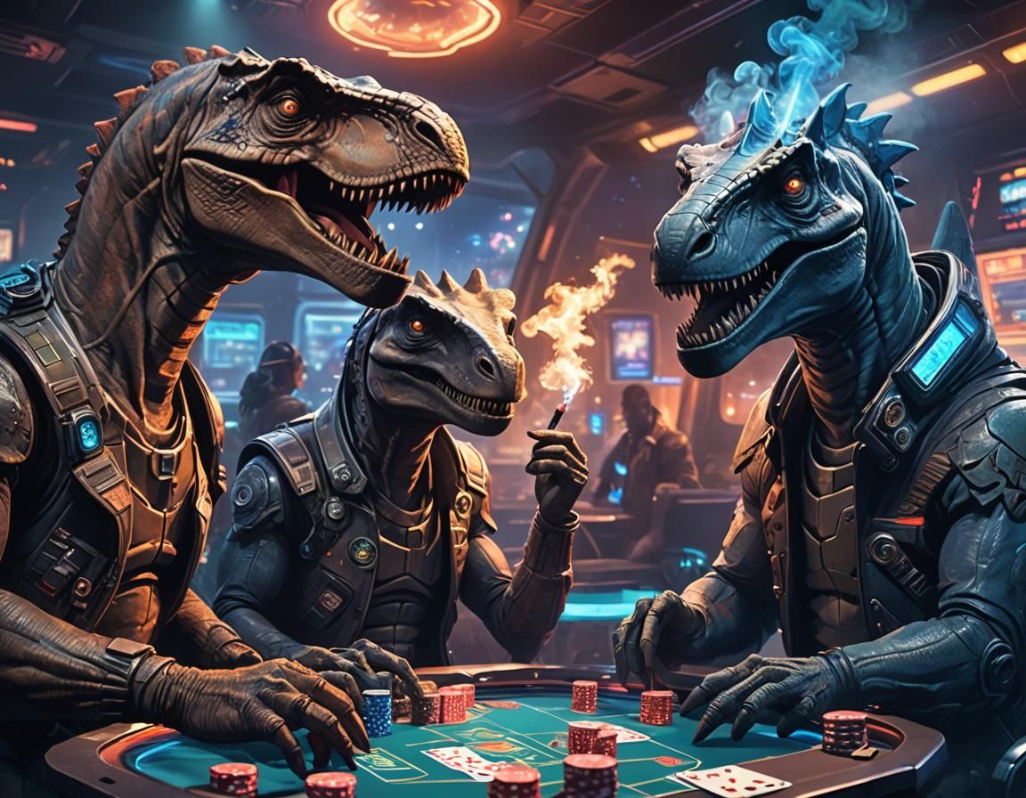 Dinosaurs Play Poker in Space: Neon Dystopia
