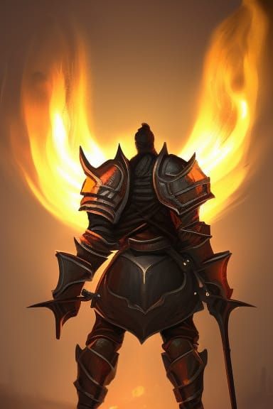 Dark Knight with Flaming Sword, Detailed Fantasy Art
