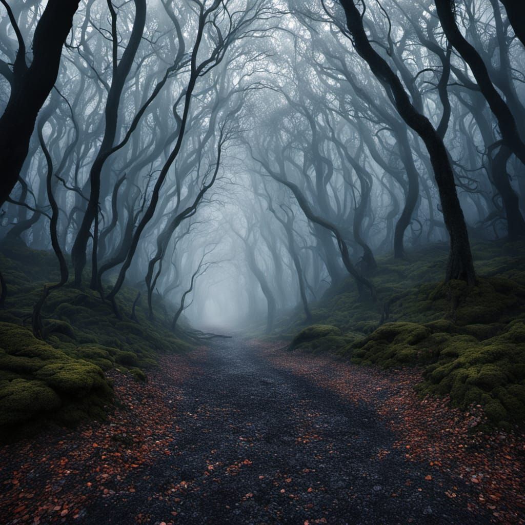 Mysterious Foggy Forest Path by the Sea