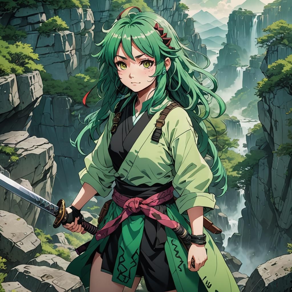 Demon Slayer Girl with Katana in Anime Style