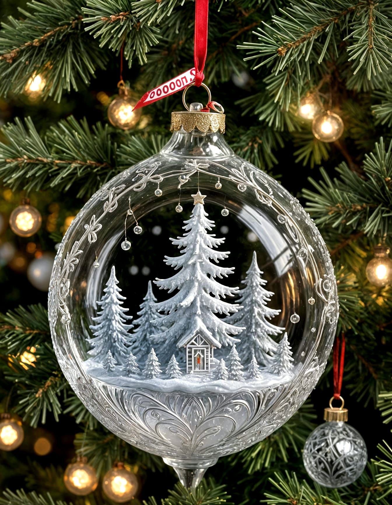Whimsical Crystal Glass Ornament Illuminated by Golden Light