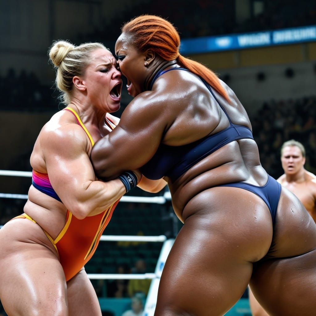 Muscular Women Wrestlers in Action