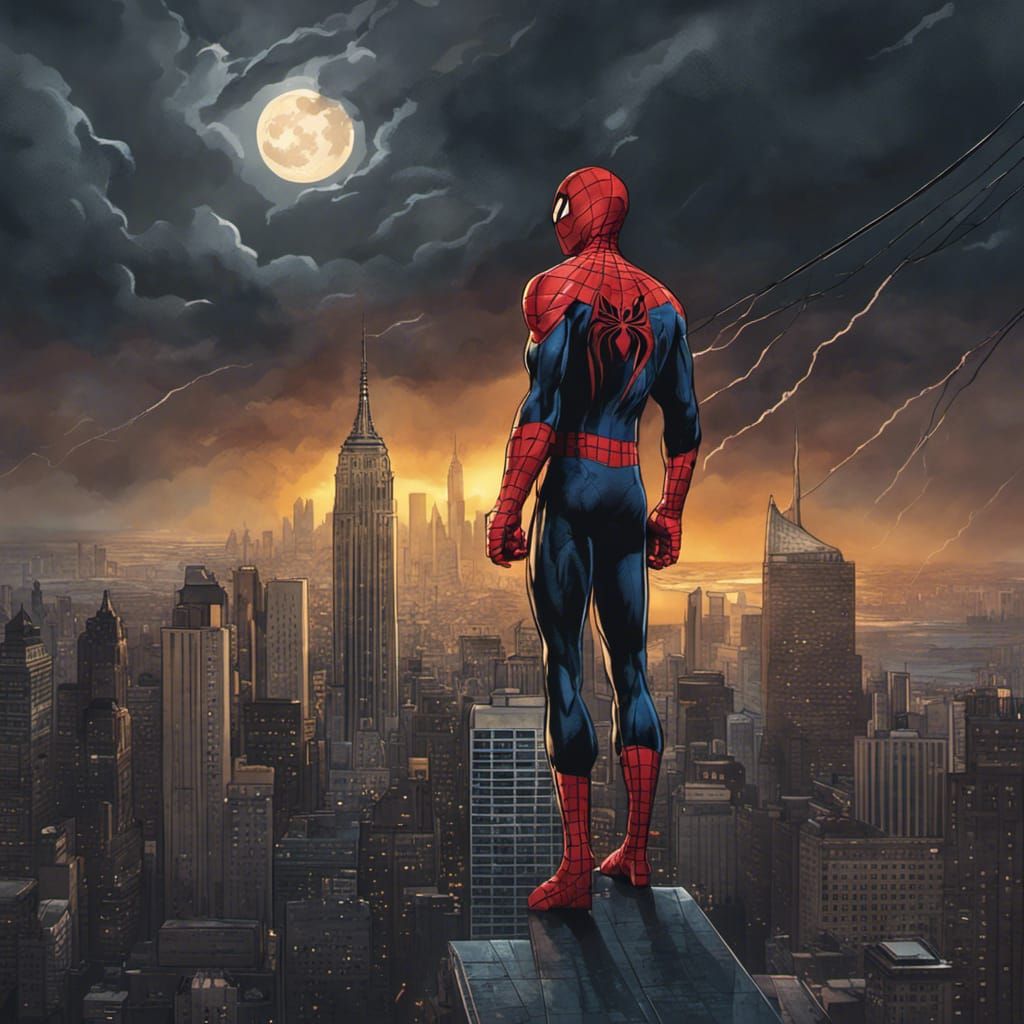 Spider-Man on the Empire State Building at Night