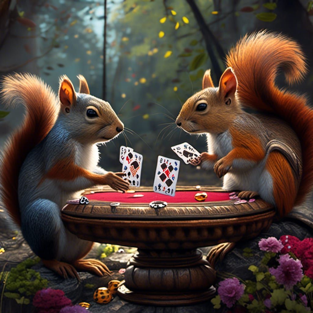 Hyperrealistic Squirrels Play Poker: Detailed Matte Painting