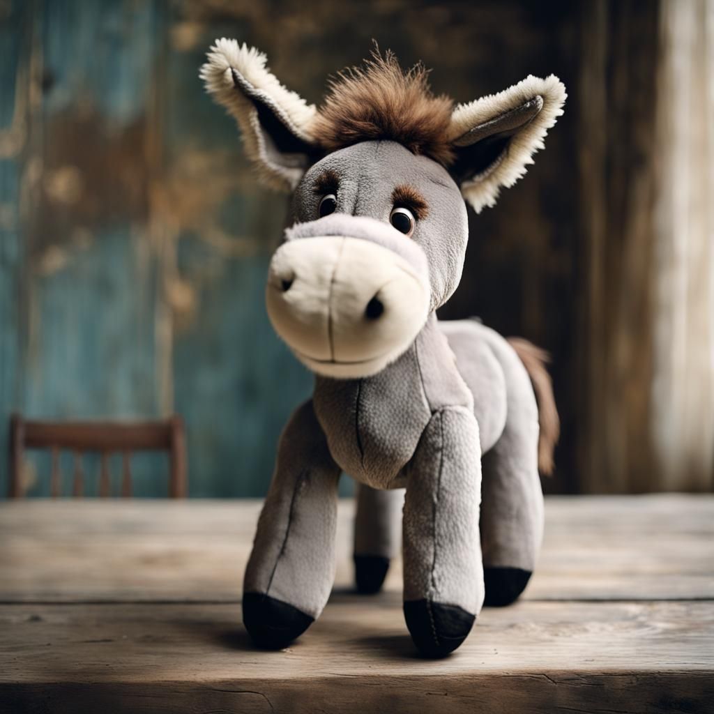 Cute Fluffy Stuffed Donkey Toy Portrait