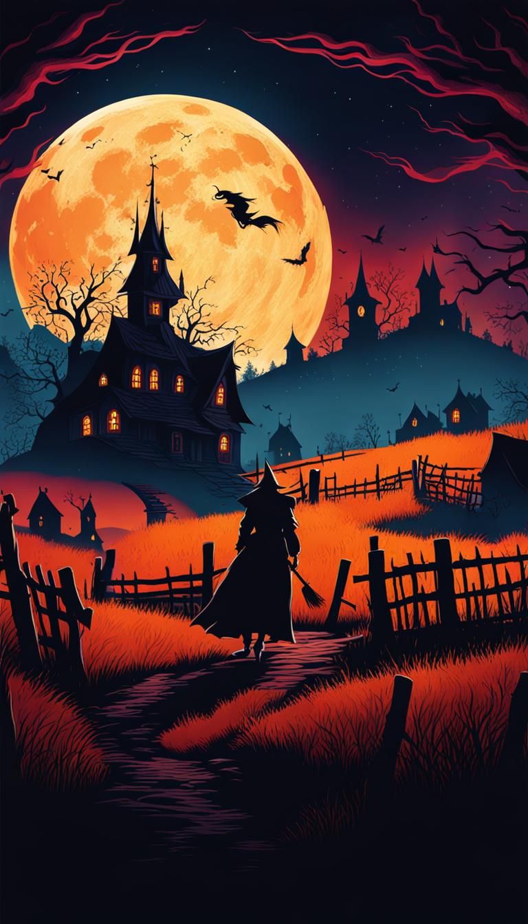 Haunted Village Moonscape in Dark Fantasy Style