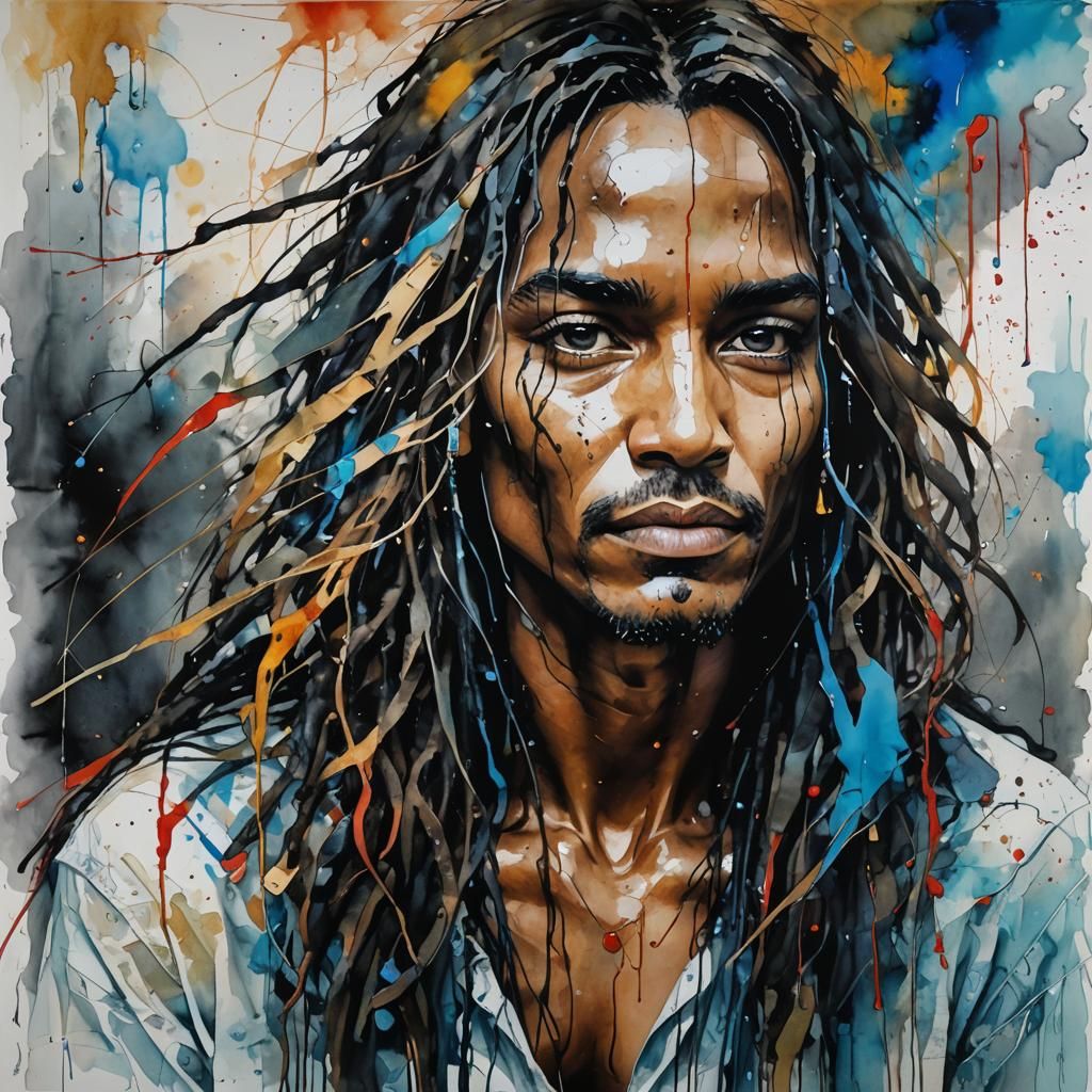 Surreal Rain Scene in Alcohol Ink Style