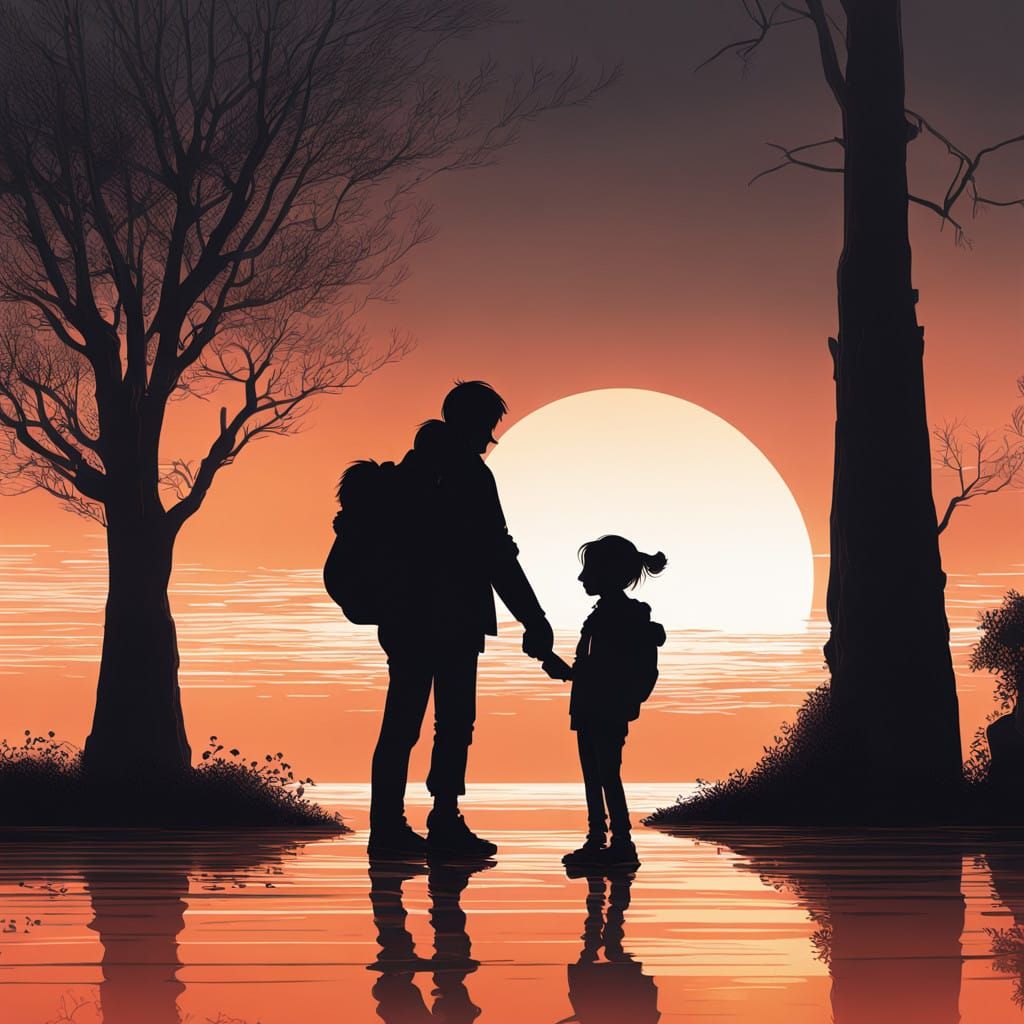 Couple Embracing Silhouette at Sunset