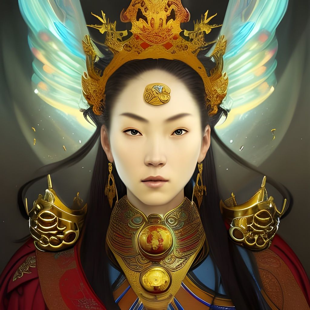 Empress Phoenix in Carved Armor: Digital Art