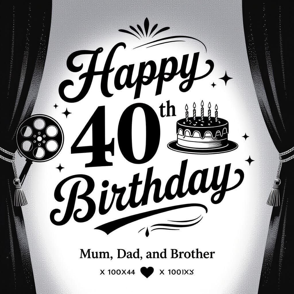 Elegant Black and White 40th Birthday Banner
