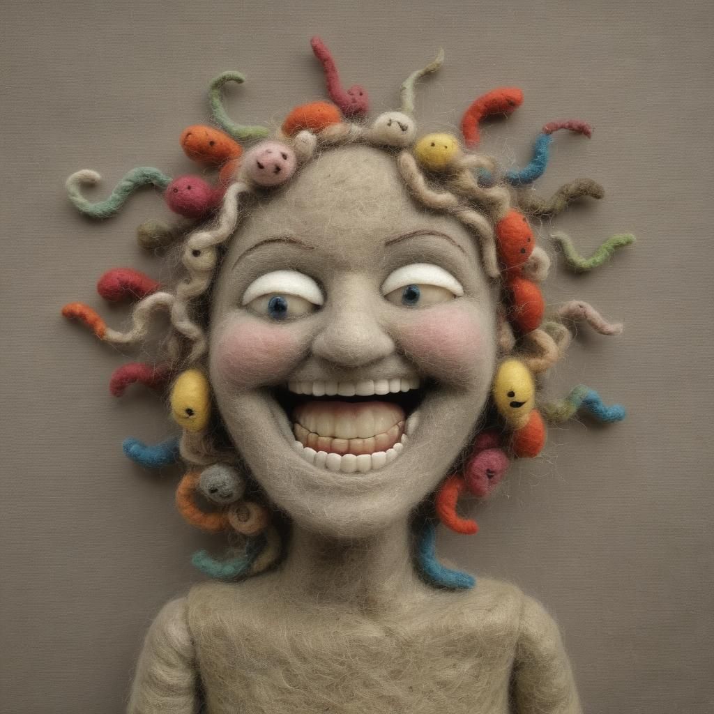 Felted Woman with Worms: Needle-Felted Art