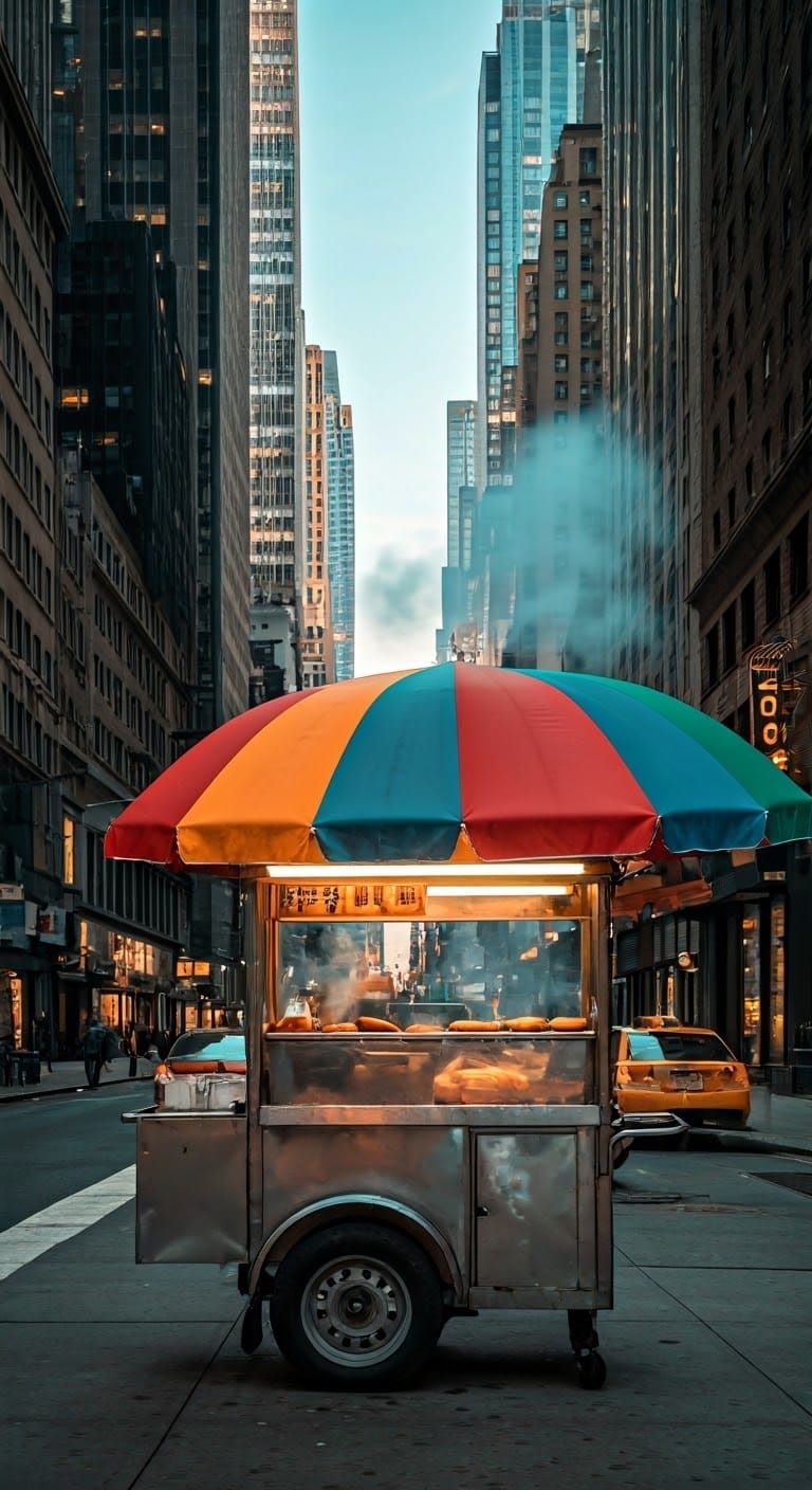NYC Hot Dog Cart in Pop Art Style