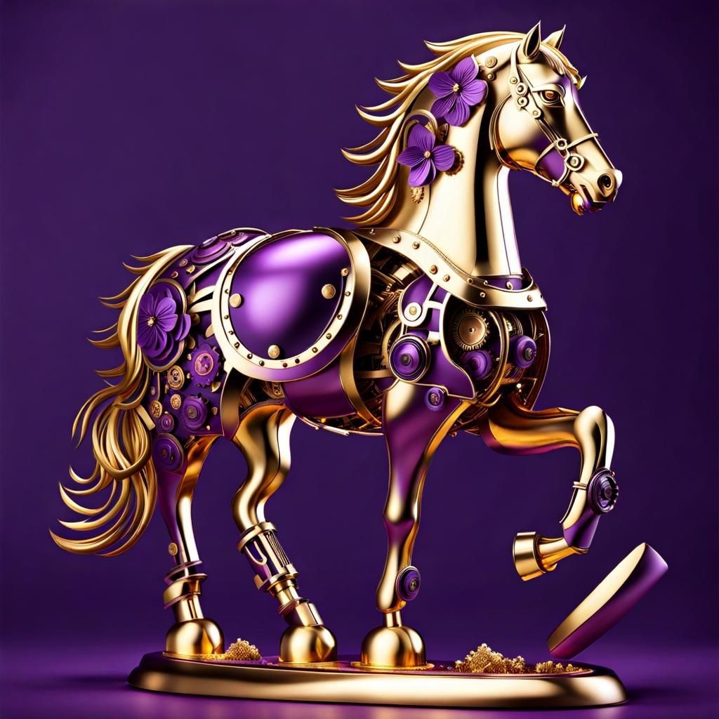 Steampunk purple & gold metal horse