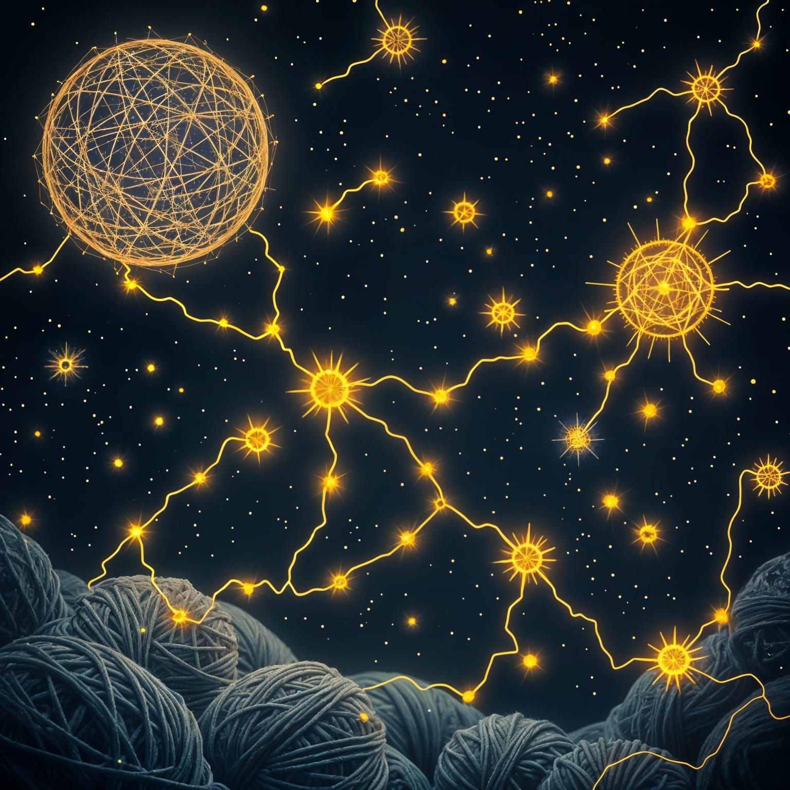 Celestial Constellations Woven from Glowing Yarn in Vintage ...