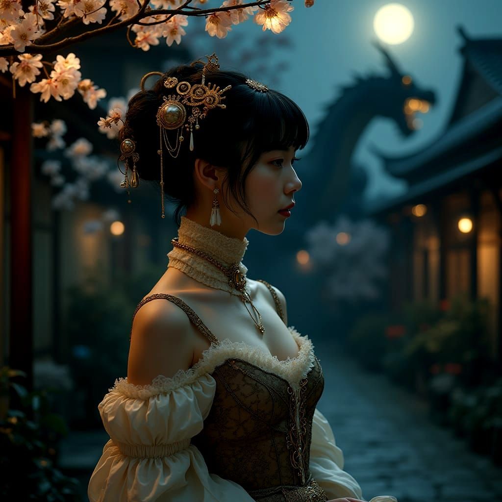 Victorian Princess in Steampunk Courtyard