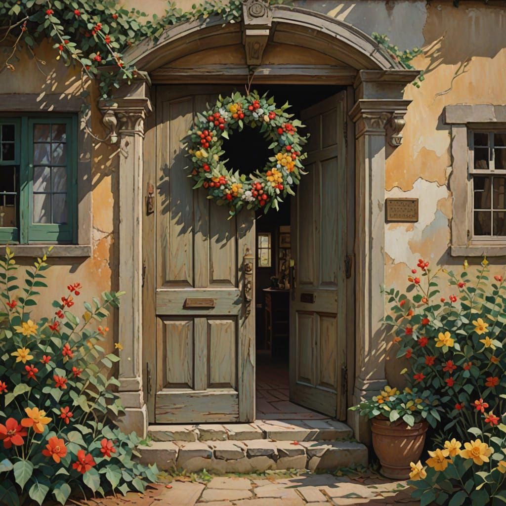 Impressionist Masterpiece: Lush Country Wreath in Rustic Spl...