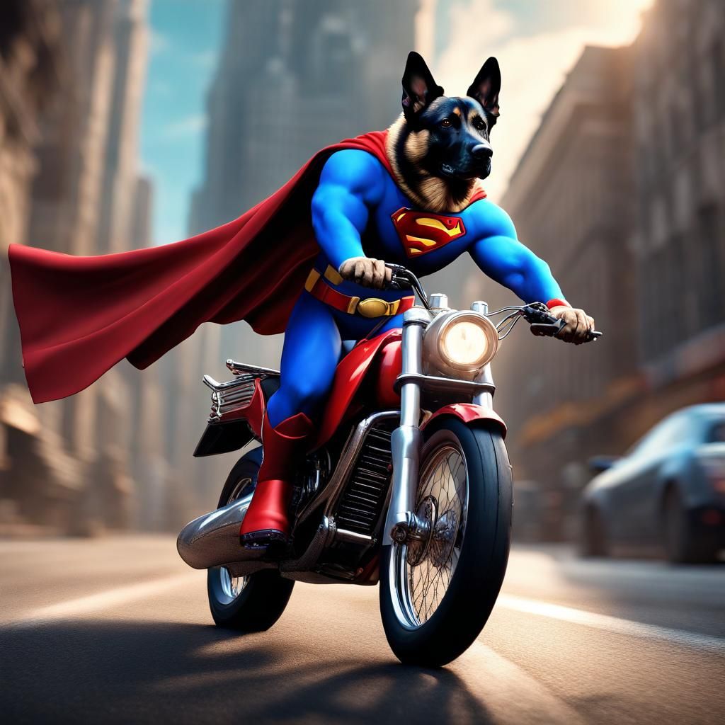 Superman GSD Rides Motorcycle: Detailed Fantasy Art