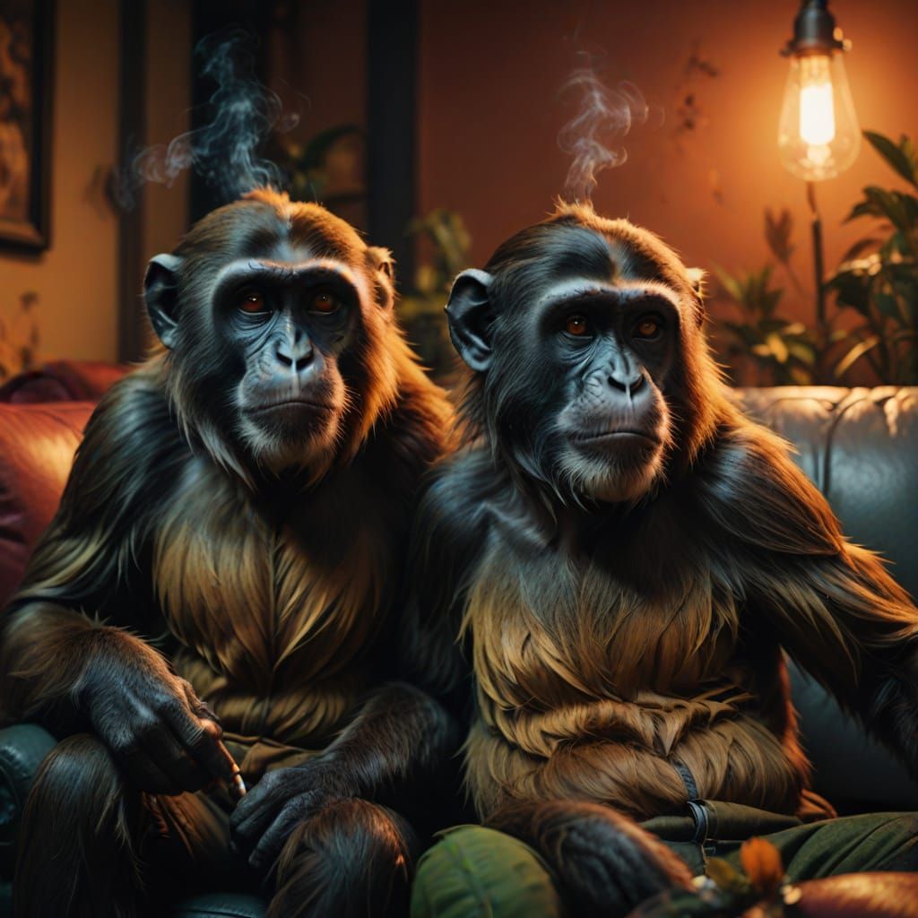 Hyperrealistic Monkeys Enjoying a Relaxing Moment