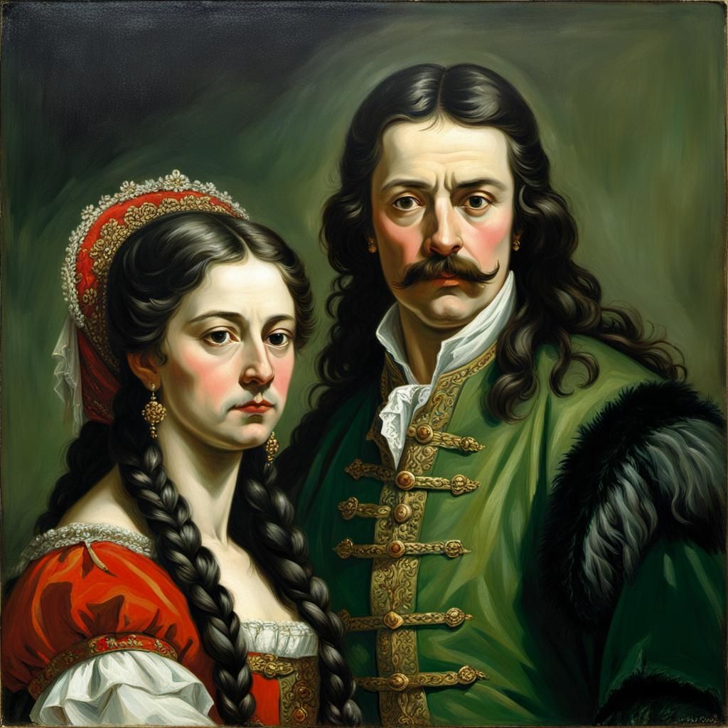 Peter the Great and Eudoxia in Oil Painting