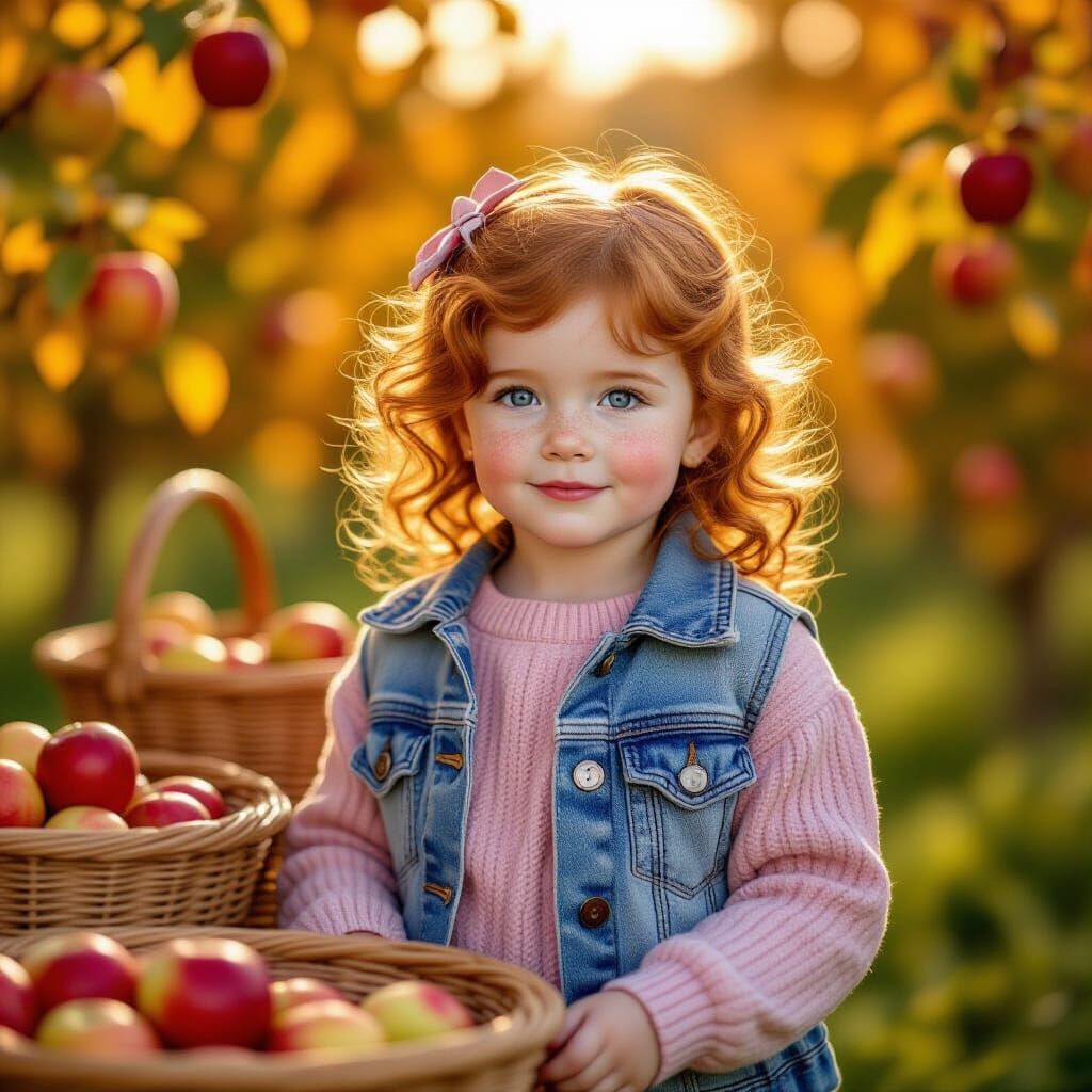 Girl in Autumn Apple Orchard