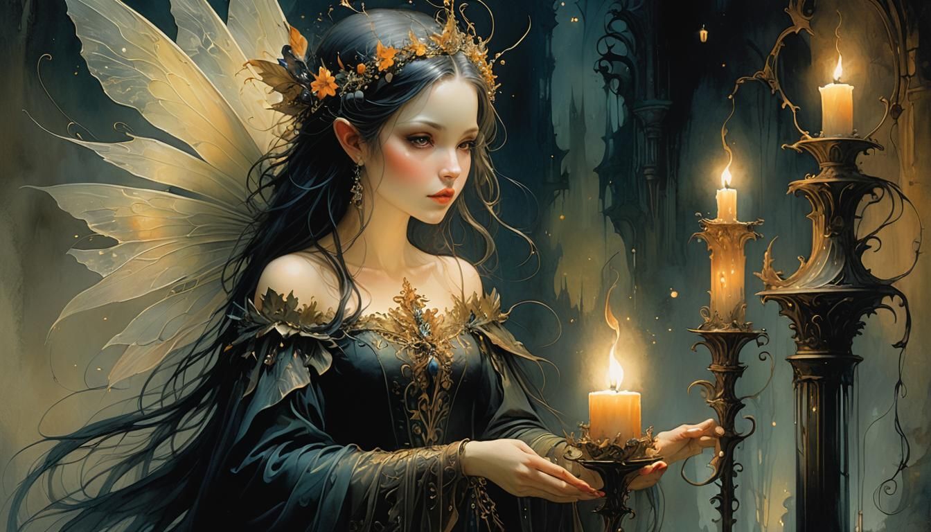 Candlelit Fairy in Dark Magical Fairy-Tale