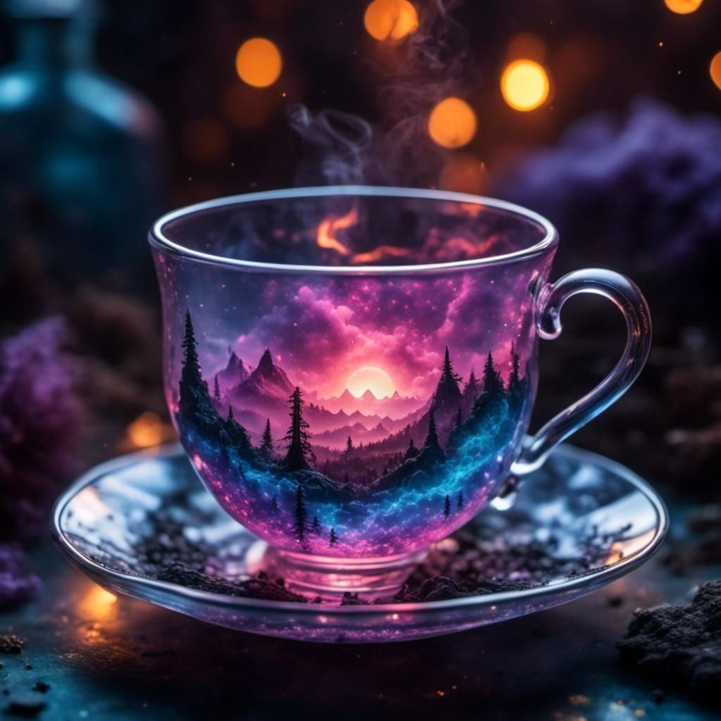 Ethereal Smoke-Filled Teacup in Glass