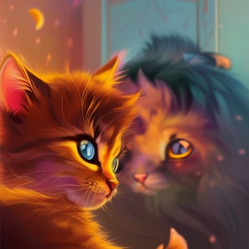 Cute Kitten Playing: Whimsical Digital Illustration