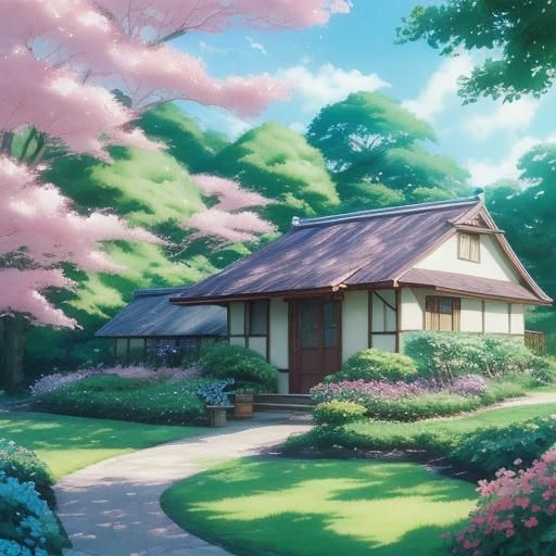 Charming Seaside Cottage in Anime Style