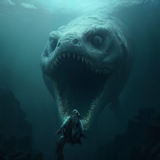 Gargantuan Moray Eel Sea Monster in Dark Academia Aesthetic