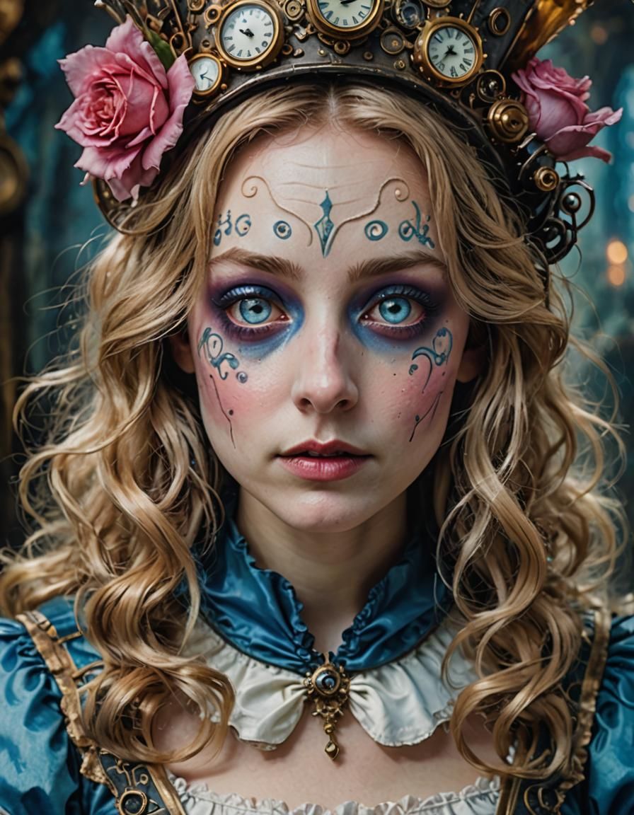 Alice in Wonderland Portrait in Steampunk Rococo Style