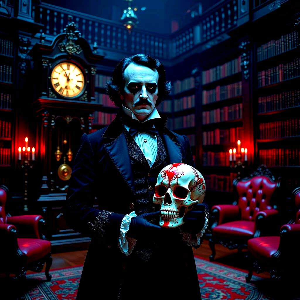 Gothic Edgar Allan Poe with Tribal Skull