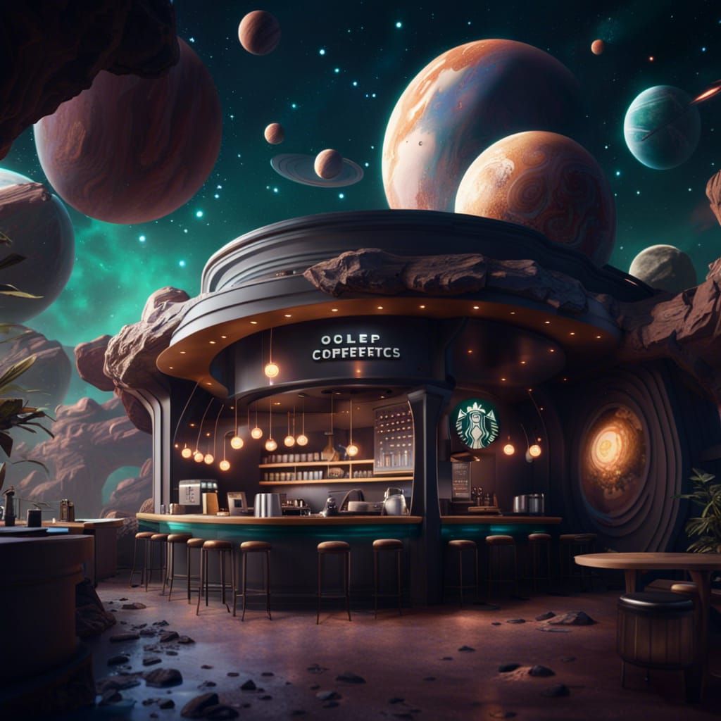 Fantastical Outer Space Coffee Shop in 8K