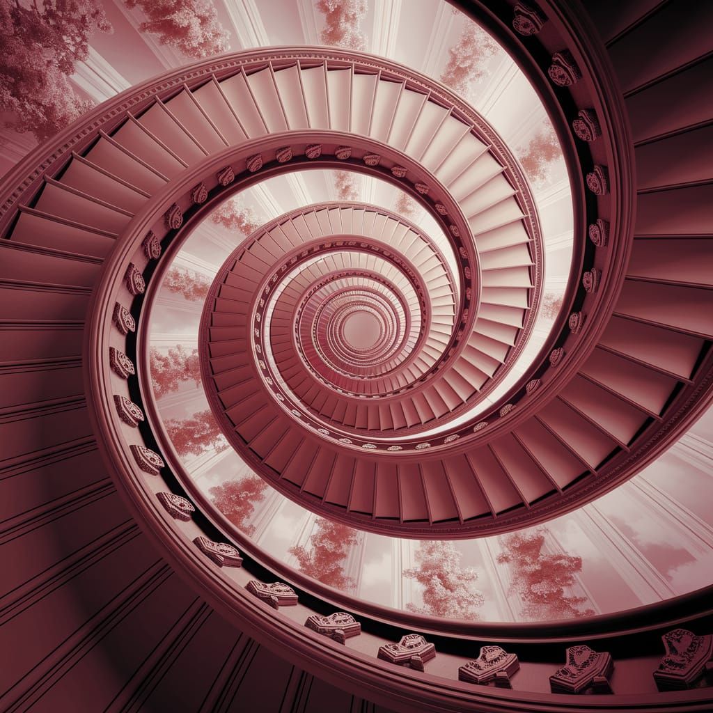 Escher-Style Staircase Spiraling Upwards in Digital Matte Pa...
