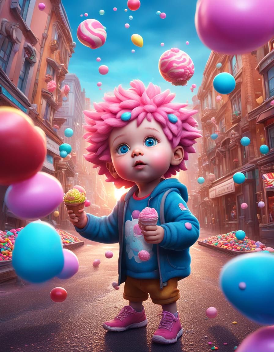 Child with Ice Cream Hair in Candy City