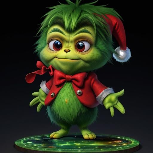 Sneaky Chibi Grinch Christmas Caper in Holographic Style