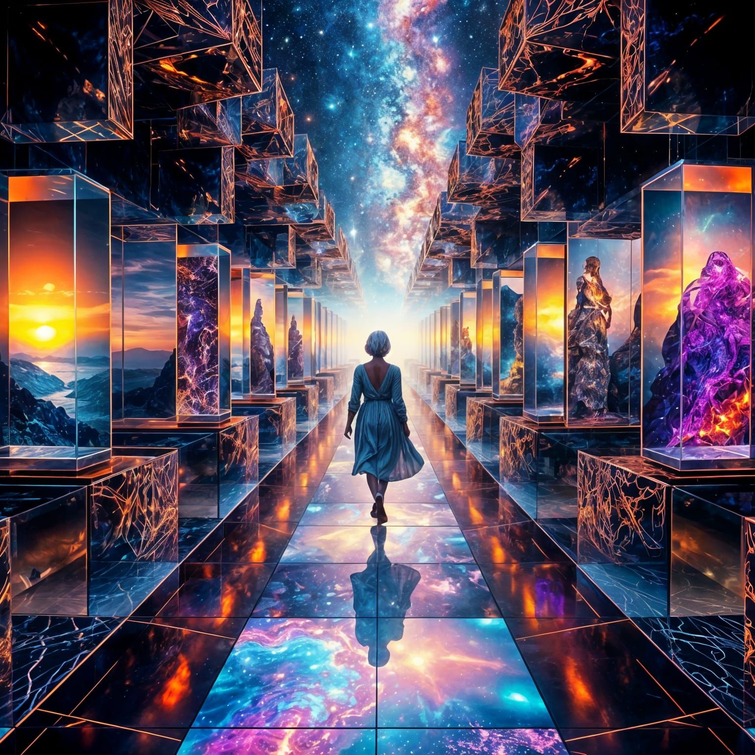 Surreal Endless Maze with Radiant Light and Glowing Pathways