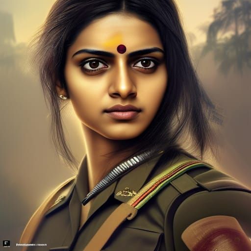 Futuristic Indian Soldier in Art Nouveau Style