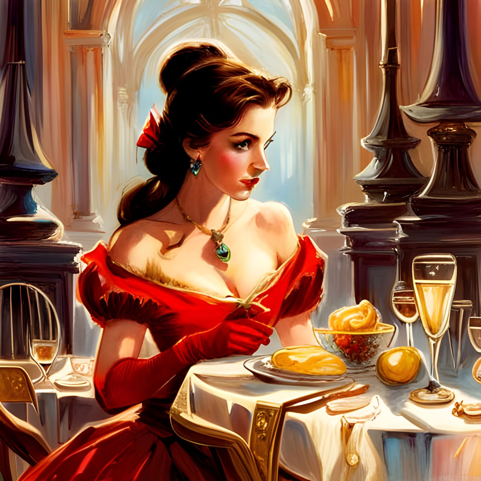 Princess Belle at a Lavish Feast, Pin-Up Art