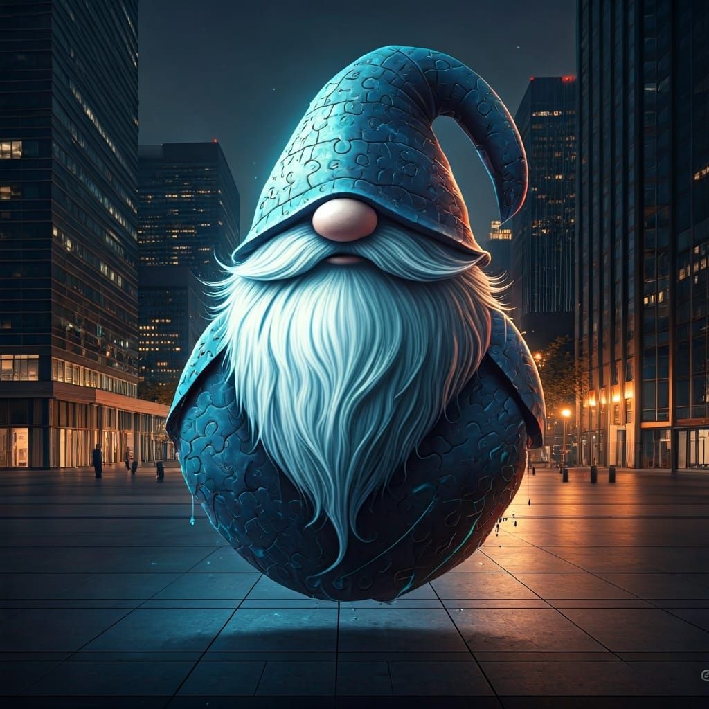 Floating Gnome Puzzle in Dreamlike Fantasy Art Style