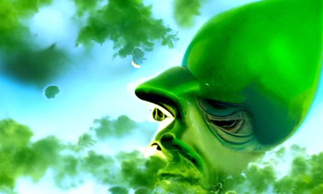 Man on Green Planet Gazing at Sky
