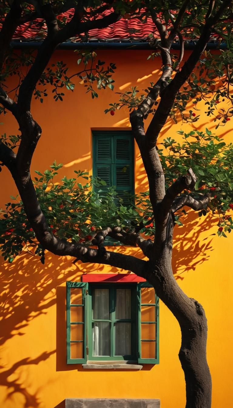 Bohemian Villa Window with Tree Shadows, in Art Nouveau Styl...