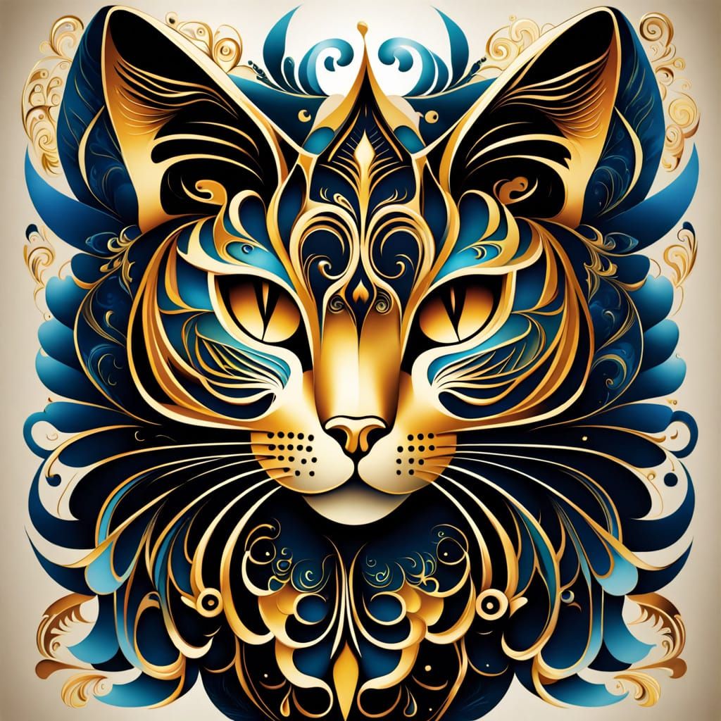 Whimsical Gothic Cat in Vibrant Watercolor