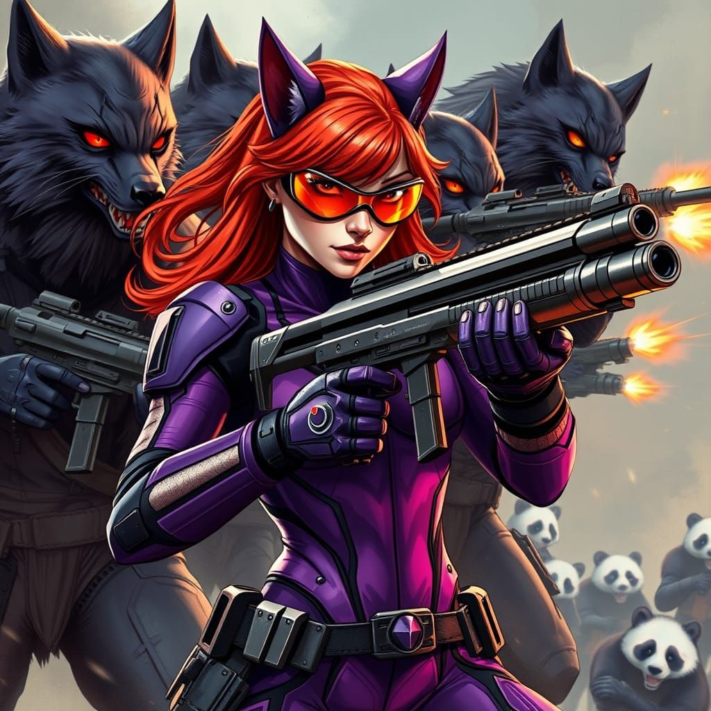 Regal Sci-Fi Princess Cat Woman in Cyberpunk Battle Gear