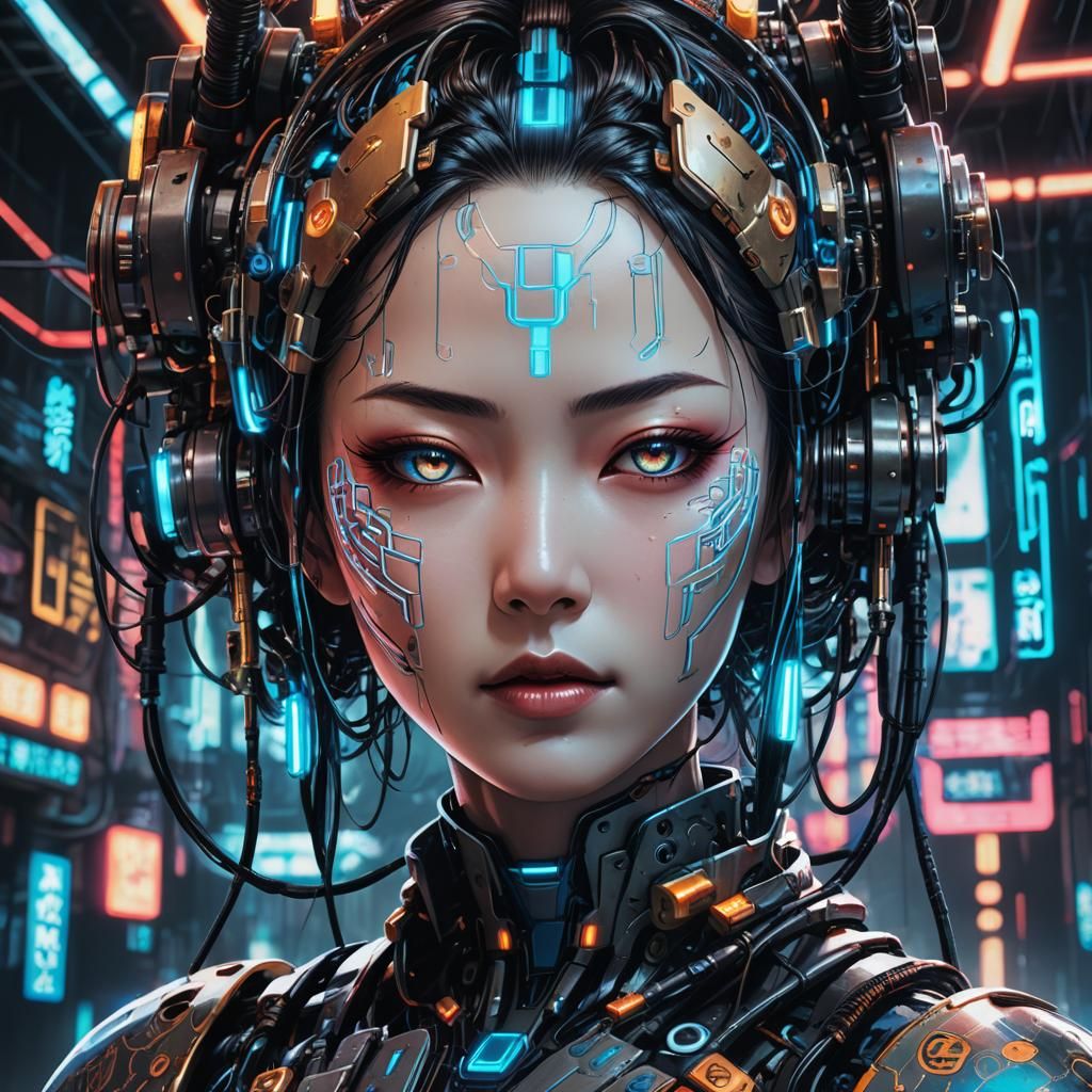 Cyberpunk Geisha Portrait in Anime Style