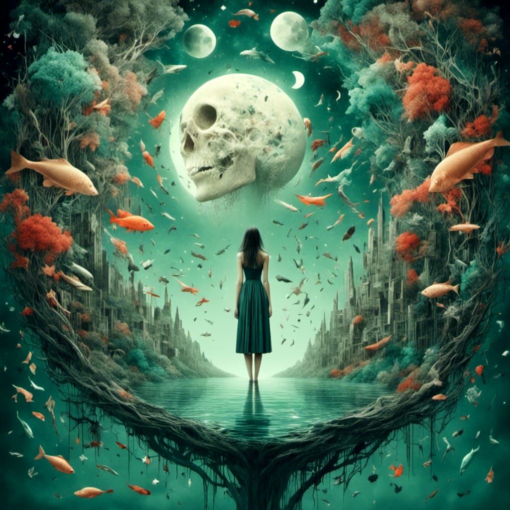 Surreal Woman in Upside Down Landscape