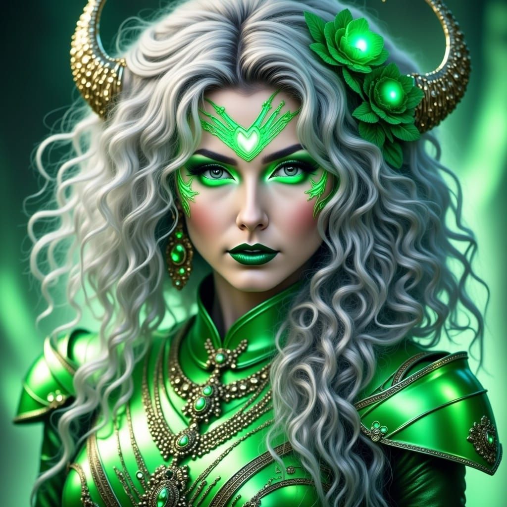 Metallic-Eyed Gothic Woman in Electric Light